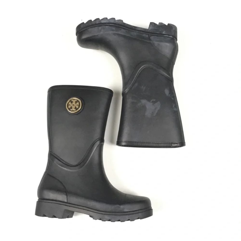 Tory Burch Black Maureen Rain Rubber Short Boots Women’s‎ Sz 5